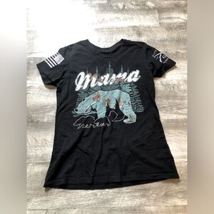 Grunt Style Women’s Black Tee with Rifle Graphic Mama Bear With Trees